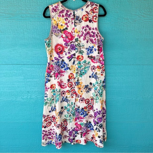 JOHNNY WAS LINEN FLORAL MIDI DRESS WITH POCKETS SIZE MEDIUM NWT - Picture 7 of 7